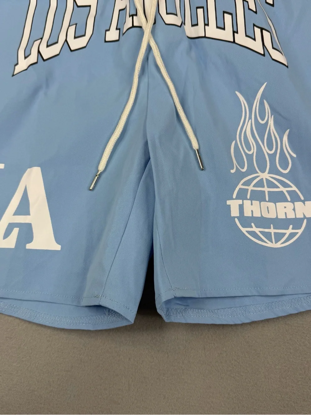 ROMWE Los Angeles Graphic Basketball Shorts Men’s M Blue Y2K NWT Drawstring